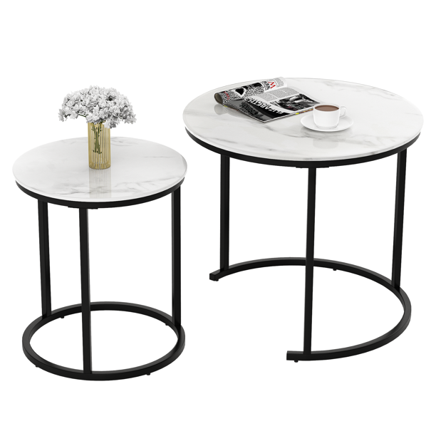 Round Coffee Table Set of 2, Modern Accent Marble Texture Coffee Tables