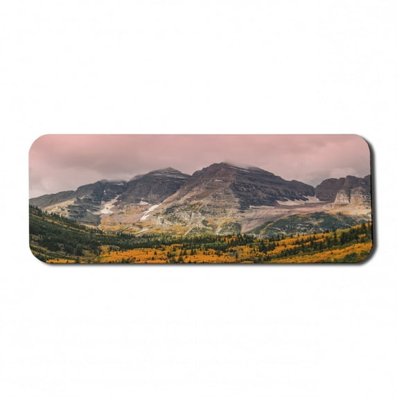 Fall Computer Mouse Pad, Idyllic Mountain Snowy Peaks and Hazy Clouds in the Sky on High Valley Print, Rectangle Non-Slip Rubber Mousepad Large, 31" x 12" Gaming Size, Multicolor, by Ambesonne