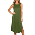 thumbnail image 7 of Asxite Womens Pajamas Casual Sleeveless Crew Neck Solid Pocket Side Slit Midi Sleep Dress, 7 of 7