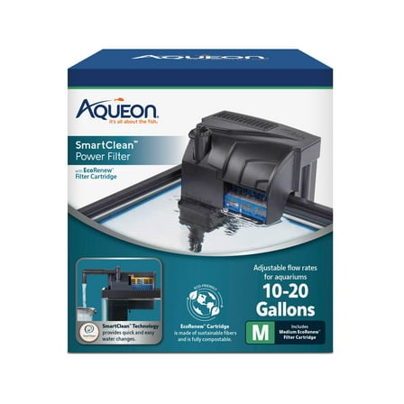 Aqueon SmartClean Power Filter with EcoRenew Filter Cartridge 10-20 Gallon