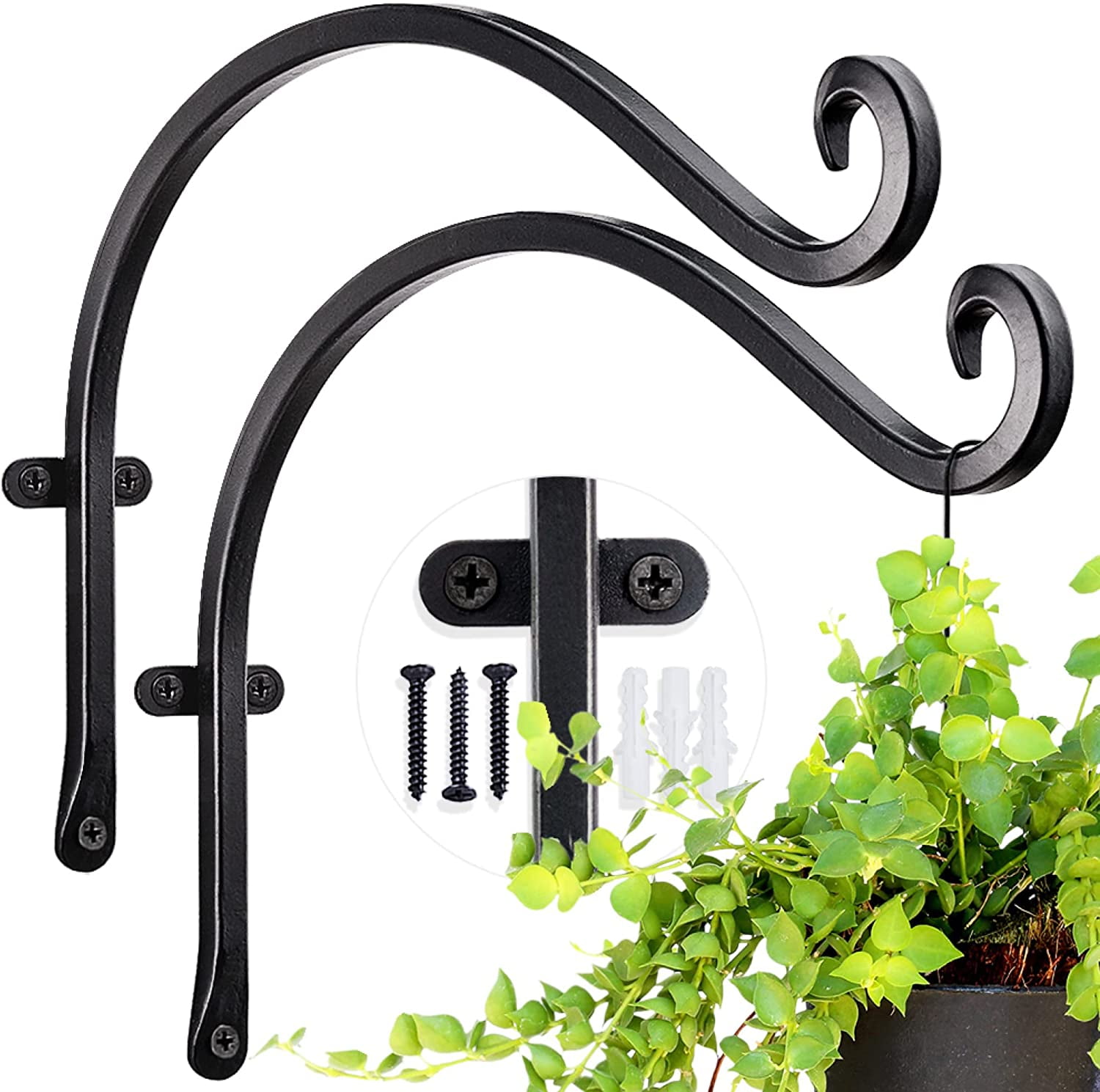 Outdoor Plant Hook (2 Pieces 30.48Cm) Black Plant Hook More Stable