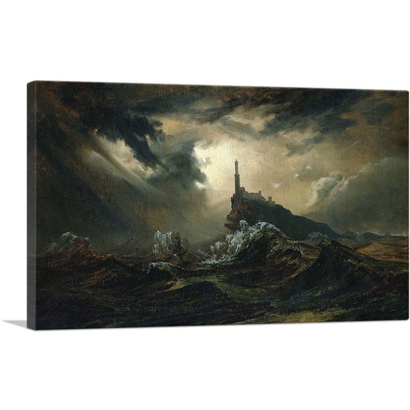 ARTCANVAS Stormy Sea With Lighthouse Canvas Art Print by Carl Blechen - Size: 26" x 18" (1.50" Deep)