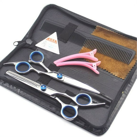 Professional Hair Cutting Shears Scissors Set,6Pcs Haircut Shears Kit with Thinning Scissors,Hair Razor Comb,Clips,Storage Case for Barber,Salon,Home Use