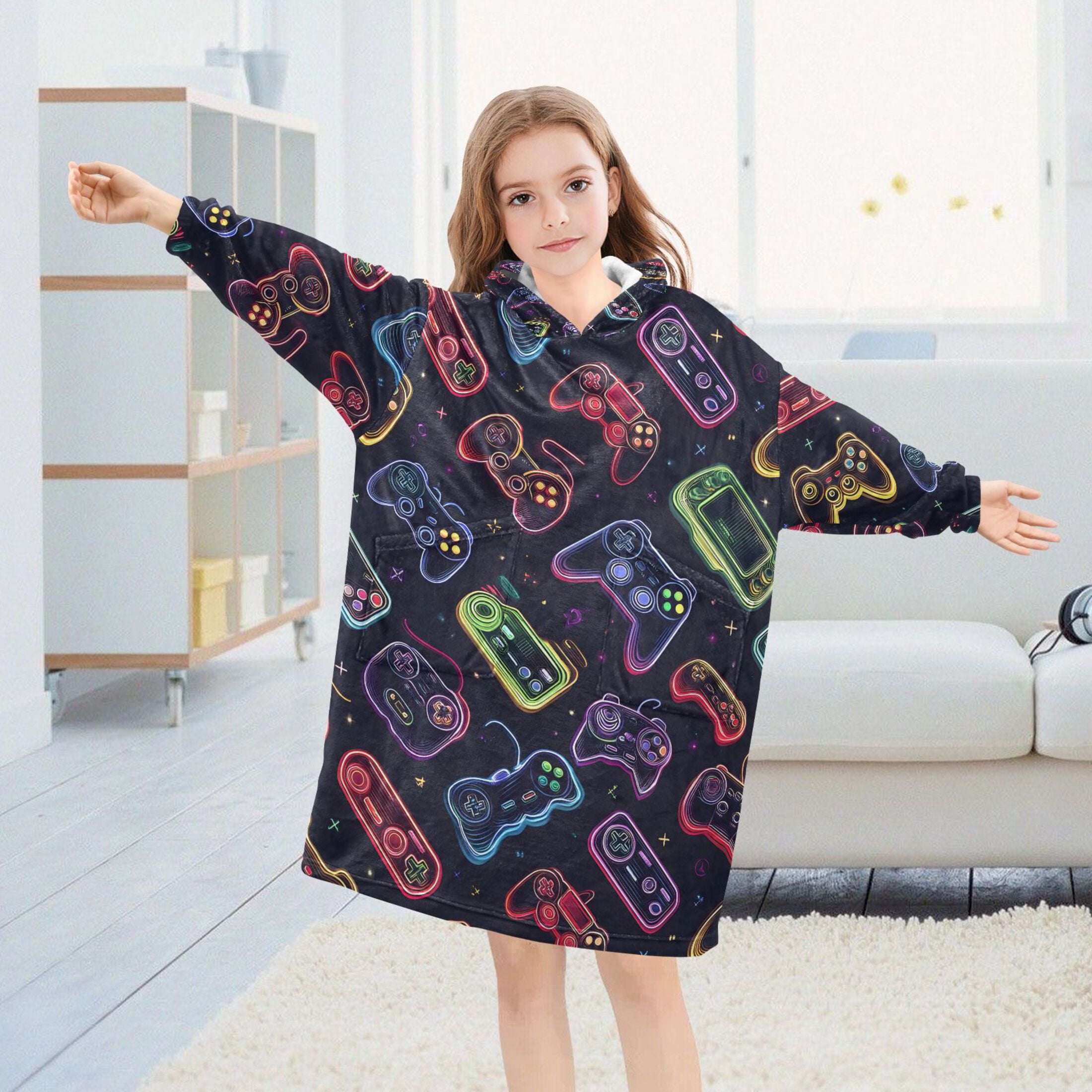 joogoo Wearable Blanket Hoodie for Game Controller Flannel Sherpa Pocket 3-14 YR S