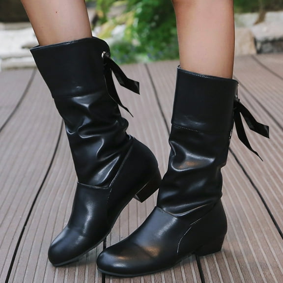 Women's Boots Wide Calf, Low Heel Winter Boots Slouch Mid-Calf Ankle Boots