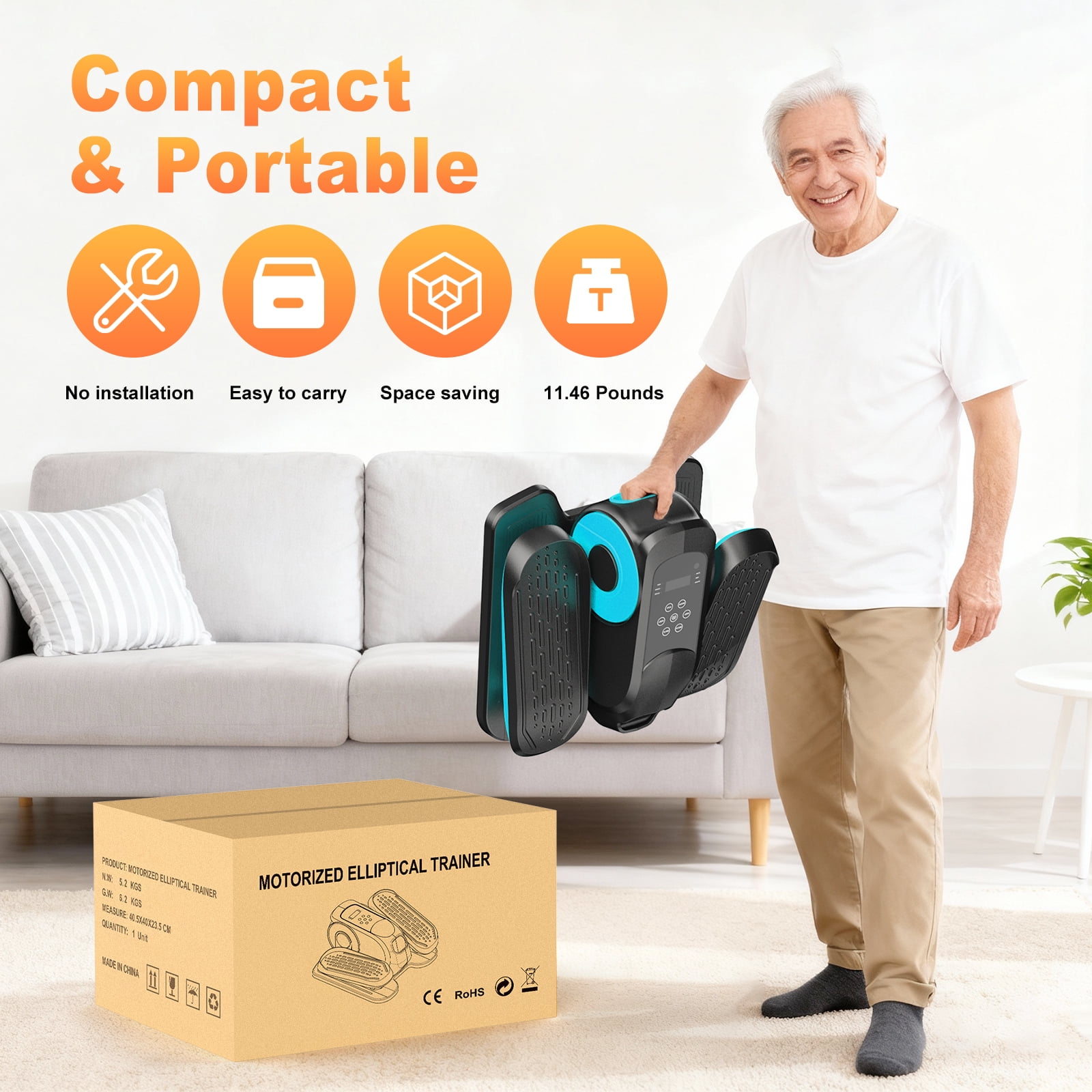 Under Desk Elliptical Machine, Ellipse Leg Exerciser While Sitting, Quiet Portable Electric Seated Pedal Exerciser,Fully Assembled with Remote Control & 12 Adjustable Speeds