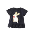 thumbnail image 2 of Bellafa Toddler Girl Short Sleeve Shirts Cotton Cartoon Graphic T-Shirts Kid Girls Crewneck Ruffle Hems Tees Tops for 3-20 Years, 2 of 7