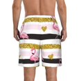 thumbnail image 3 of Kll Gold Glittering Hearts And Flamingos Men'S Casual Summer Beach Shorts Hawaiian Shorts With Pockets-Xx-Large, 3 of 9