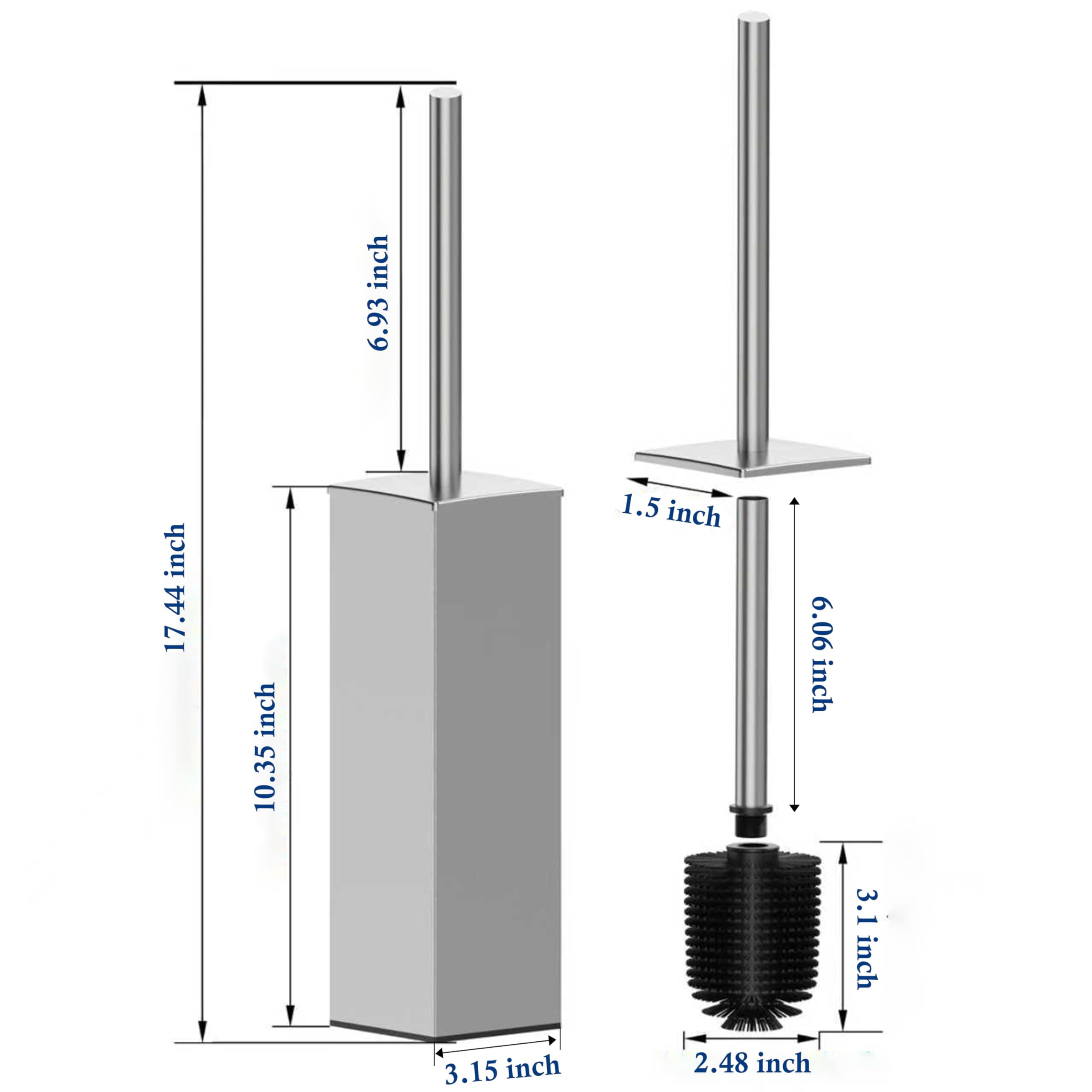 Toilet Brush and Holder Set Square Bowl Brushed Nickel 1 Pack