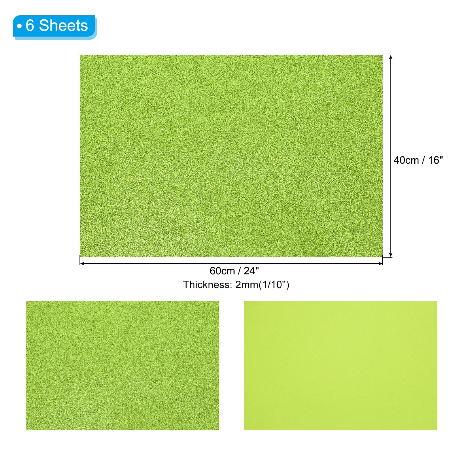 Uxcell 2mm(1/10") Thick Non Adhesive Glitter Foam Sheet 16x24inch(40x60cm) Green, EVA Shiny Foam Board for Craft, 6 Pcs