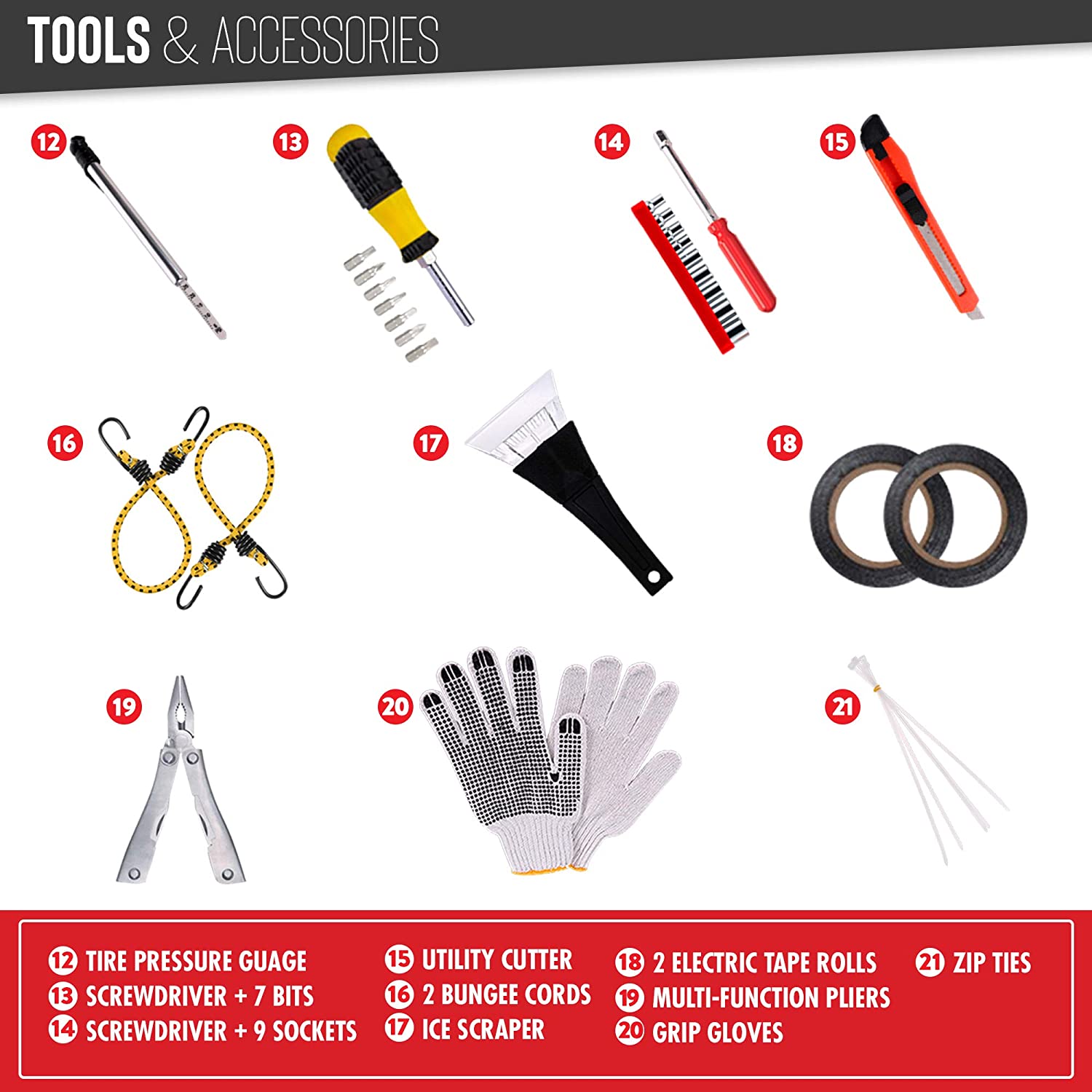 Auto Roadside Emergency Kit - 291 Pieces of Car Equipment with Jumper Cables and First Aid Kit for Any Situation or Accident | Ideal for Every Vehicle, Road Trips, Driving Safety