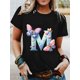 thumbnail image 1 of T-Shirt with Colorful Butterfly & Heart Graphic Print, Short Sleeve Crew Neck Pullover Top for All Seasons, 1 of 7
