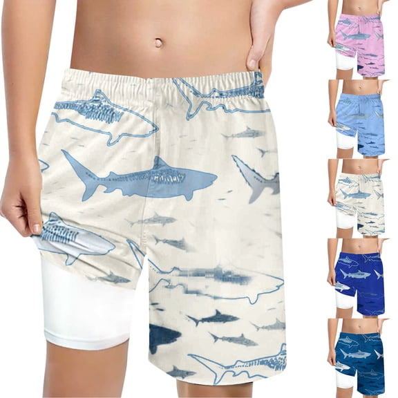 ibiyuan Boys Swim Trunks Size 7 with Compression Liner Bathing Suit for Boy 2 In 1 Board Shorts Quickdry Funny Print Swim, Surf, Beac