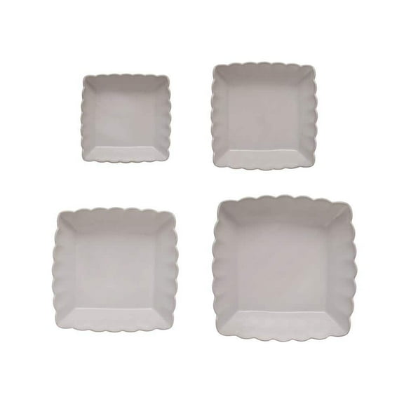 10.37 in. 65 fl.oz Matte White Square Stoneware Serving Bowls with Scalloped Edge (Set of 4)