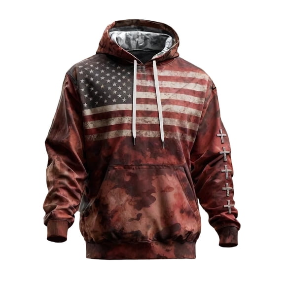 Mens Shirts 4th of July Patriotic Print Hooded Sweatshirt Graphic Pullover Casual Hoodie Outdoor Streetwear