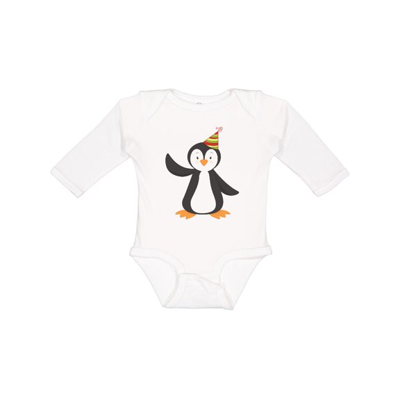 Inktastic Cute Penguin, Penguin With Party Hat Boys or Girls Long Sleeve Baby Bodysuit
