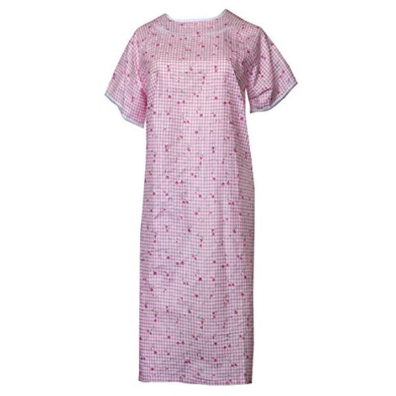Women's Adaptive Poly/cotton Backwrap Gown - Pink Cherry Print- Small