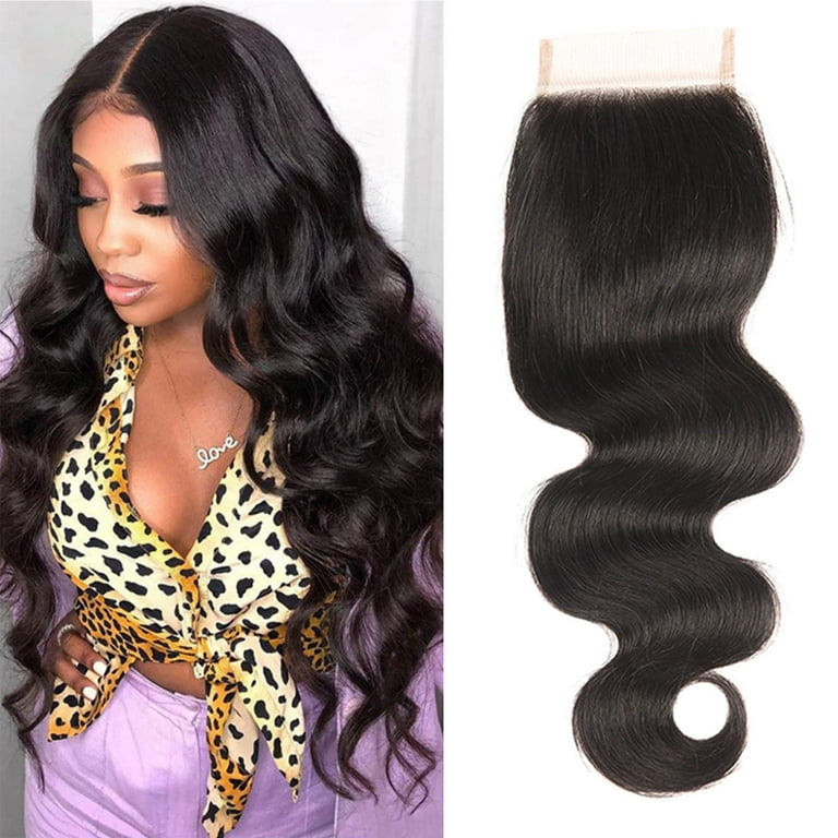 4X4 Lace Closure Body Wave Human Hair With Baby Hair Swiss Lace Pre Plucked  Closure 100% Unprocessed Virgin Hair Closure 4X4 For Woman 16 Inch 