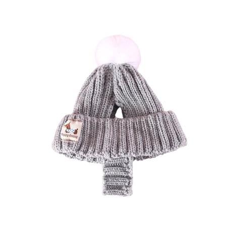 Warm Winter Headwears Ear Holes Knit Ball Warm Windproof Pet Hat For Indoor Outdoor Use