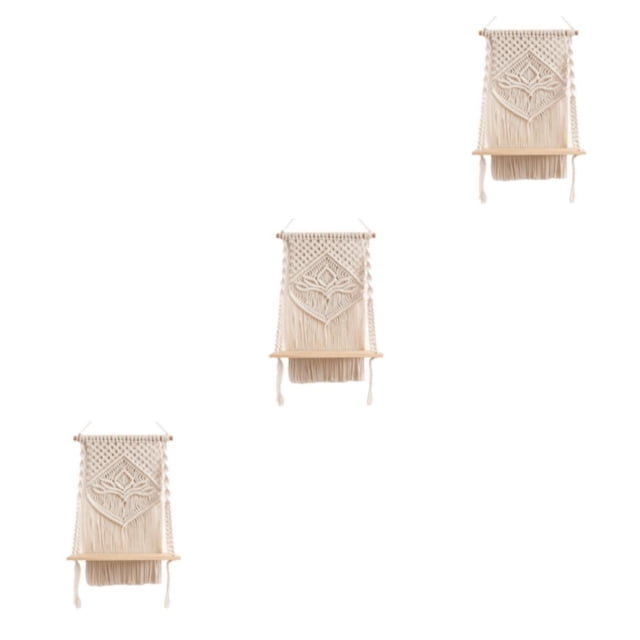 Bearachild Estante flotante de macramé para colgar en la pared, bohemio para dormitorio, sala de estar Type1 NO1
