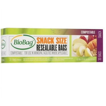 BioBag Resealable Snack Bags / Pack of 3, Size 6.5 IN x 3.5 IN. 90 bags total