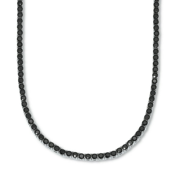 Round Black Cubic Zirconia Platinum-Plated Tennis Necklace 18-inch