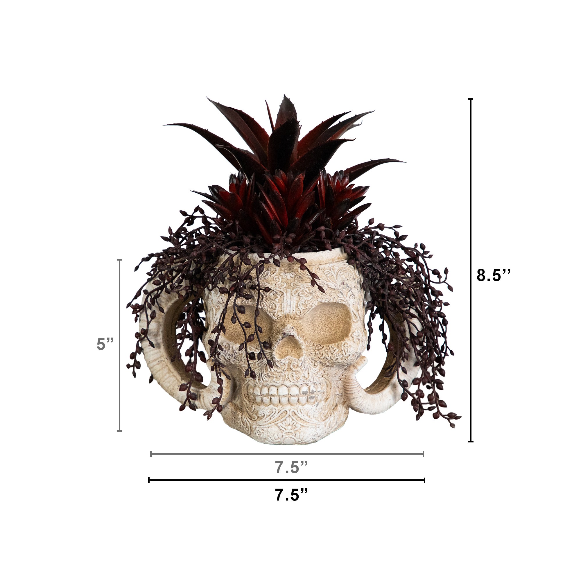 8in. Artificial Halloween Succulent Garden in Horned Skull Planter