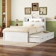 thumbnail image 6 of Mikeor Furniture Full Size Wooden LED Platform Bed with Trundle, with Storage Headboard, with Drawers, White C4B09K, 6 of 9