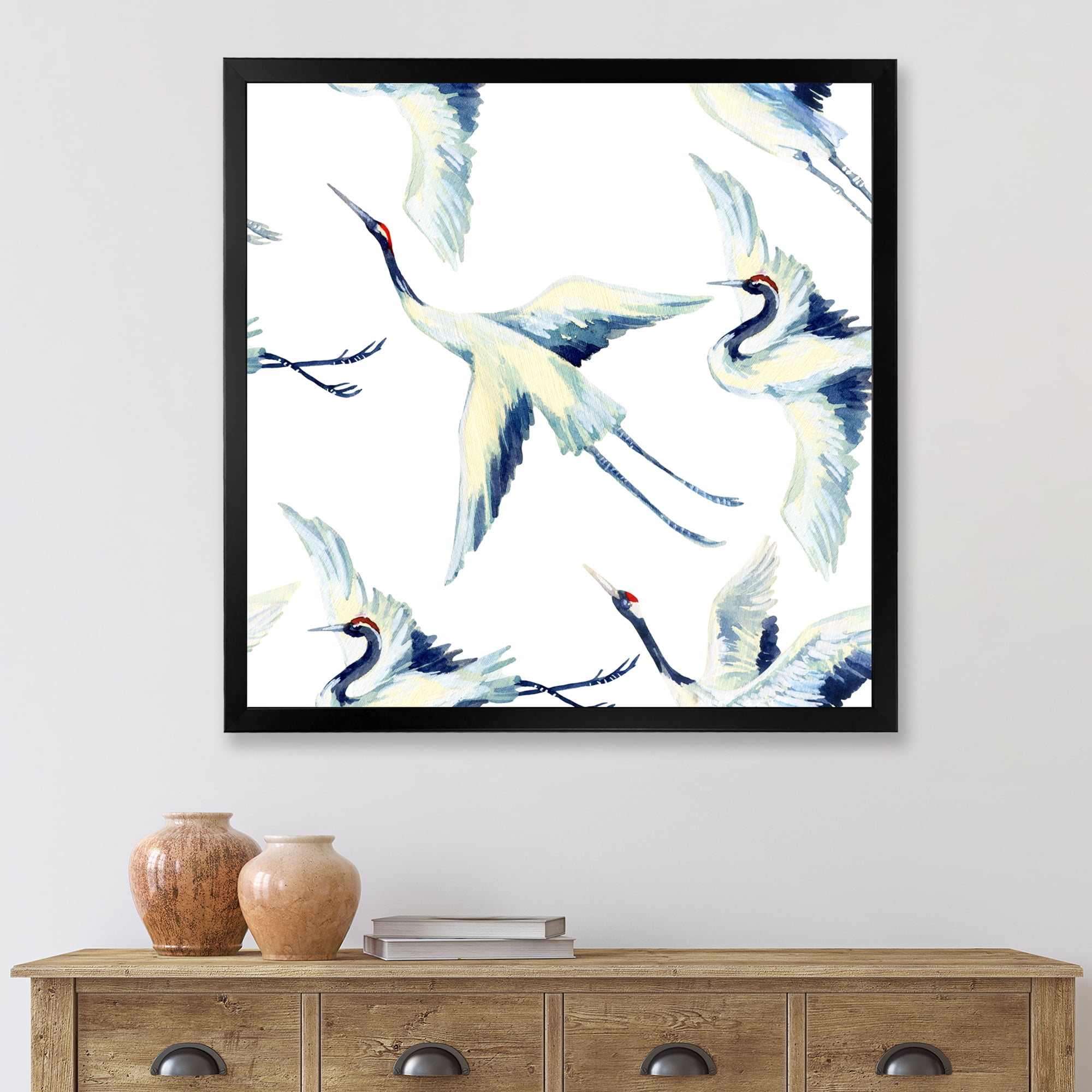 Designart 'Asian Crane Bird Impression I' Traditional Framed Art Print