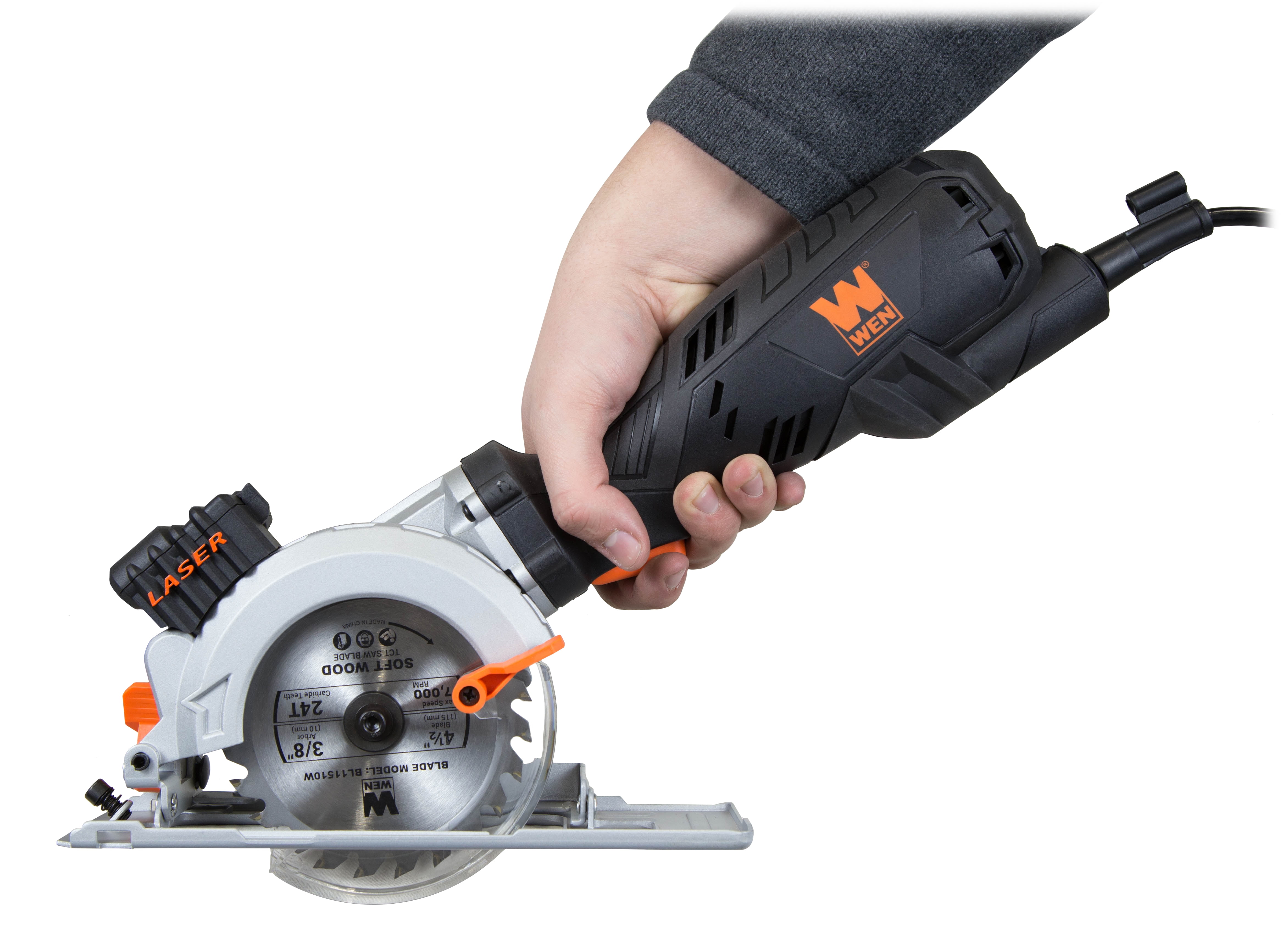 WEN 5-Amp 4-1/2-Inch Beveling Compact Circular Saw with Laser and Carrying Case, 3625