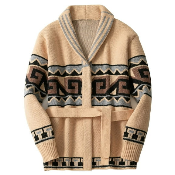 ZQUUVOU Men's Fashion Knitwear Vintage Fall Winter Warm Sweater Coat Shawl Lapel Button Plus Size Cable Knited Cardigan Sweater Khaki