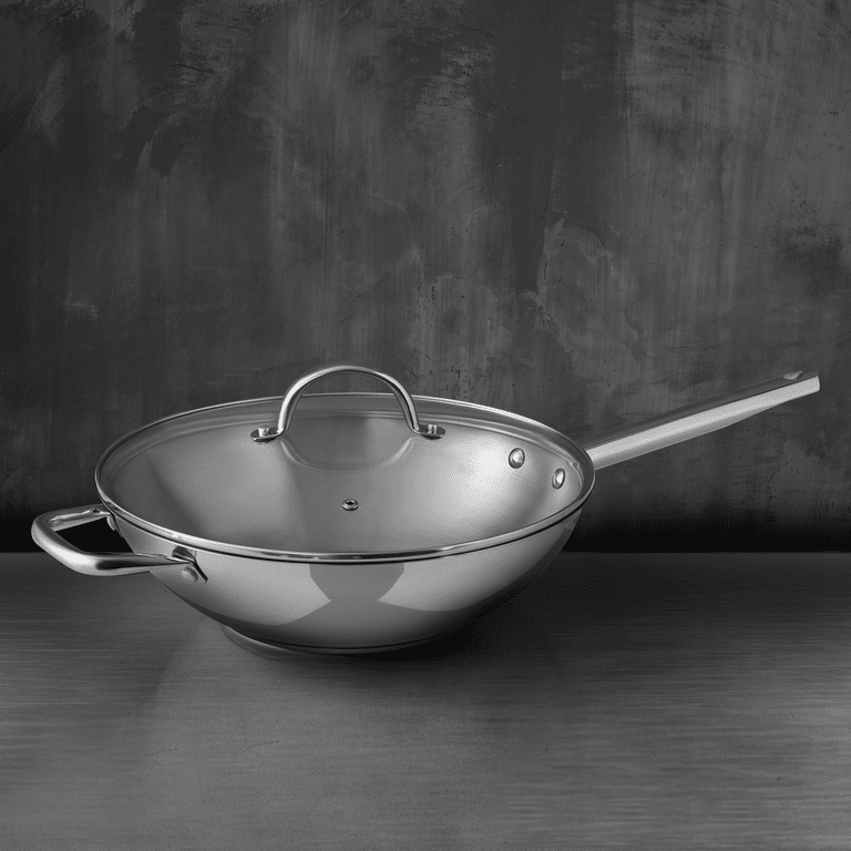 Gourmet by Bergner - 12 Stainless Steel Stir Fry with Vented Glass Lid and  Helper Handle, 12 Inches, Polished 