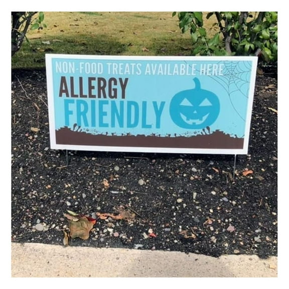 Teal Pumpkin Allergy Friendly Yard Sign - 12x24 inch - 2 Sided - Set of 2 with Stakes - Halloween Outdoor Decorations