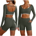 thumbnail image 3 of Hesxuno Women Two Piece Workout Sets Halter Open Back Crop Tops High Waist Tummy Control Shorts with Pockets 2026 Athletic Gym Yoga Outfits Gray XXL, 3 of 7