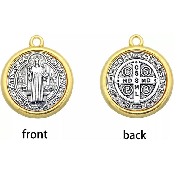 U8MO 4 Saint Benedict Charms Antiqued Gold Silver Protection Medallion Patron 13mm