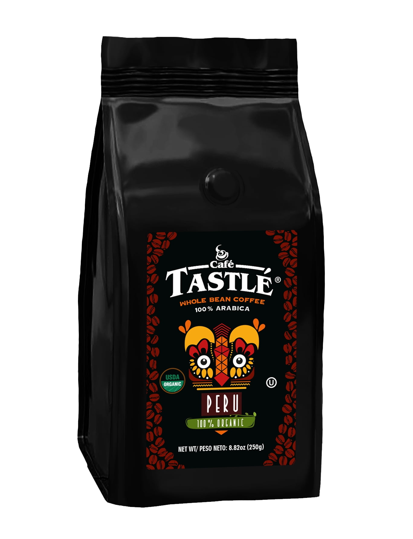 Cafe Tastle Peru Organic Medium-Dark Roast 100% Arabica Whole Bean Coffee, 8.82 oz