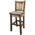 thumbnail image 4 of Homestead Collection Barstool w/ Back, Stain & Clear Lacquer Finish w/ Upholstered Seat, Saddle Pattern, 4 of 4
