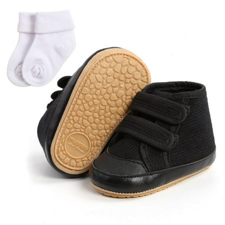 

Baby Boys Girls High Tops Ankle Sneakers Soft Anti-Slip Sole Corduroy Upper Infant Newborn First Walking Shoes with Socks