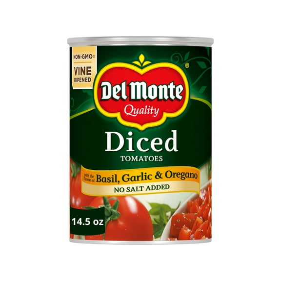 Del Monte No Salt Added Diced Tomatoes with Basil, Garlic, and Oregano, 14.5 oz Can