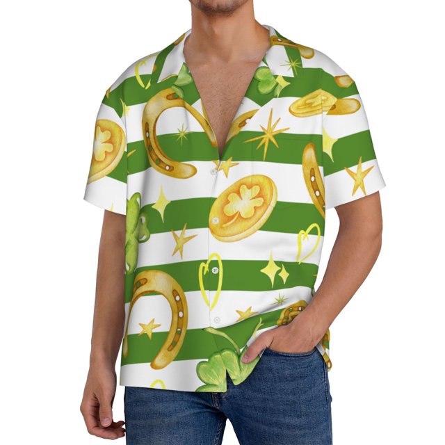 Fotbe Watercolor St Patrick Day Camisa Estampada de Manga Corta para Hombre, Casual de Verano, Estilo Playero, Sin Arrugas-4X-Large