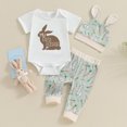 thumbnail image 4 of Gupgi 3Pcs Baby Boy Easter Outfits 0-18M Short Sleeve Bunny Romper + Pants + Rabbit Ears Hat, 4 of 9