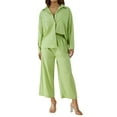 thumbnail image 1 of Sedceaty Women Tops Pants Suit, Long Sleeve Buttons Spring Lapel Shirt+ Long Pants, 2pcs Suit, 1 of 9