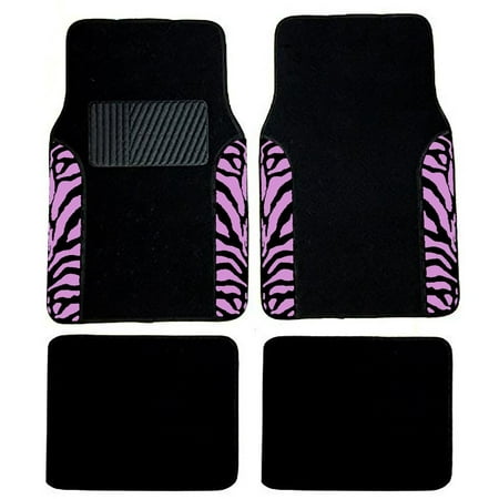 A Set of 4 Universal Fit Plush Carpet wiloor Mats For Cars / Trucks (Pink Zebra)