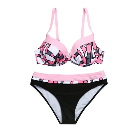 2 Piece Bikinis V-Neck for Women Womens Padded Push-up Bra Bikini Set Swimsuit Bathing Suit Swimwear Beachwear Fashionable Swimwear 2025 Pink