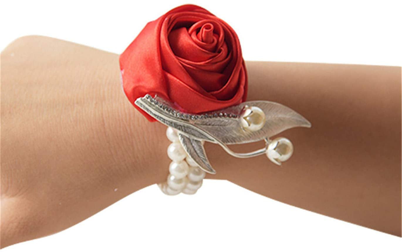 Flower Wrist Corsage Pearl Bead Bracelet Wedding Proms Party Bridesmaid Decor UK 