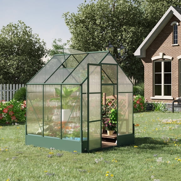 Outsunny 6' x 6' x 7' Walk-in Polycarbonate Greenhouse, with Temperature Controlled Vent