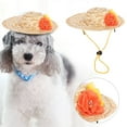 thumbnail image 4 of Gorro de paja para mascotas con flores coloridas para decoraciones de disfraces de fiesta(L), 4 of 8