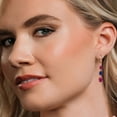 thumbnail image 4 of Gem Stone King 18K Rose Gold Plated Silver Red Created Ruby 3 Stone Dangle Earrings for Women (5.70 Cttw, Gemstone July Birthstone, Oval 8X6MM, 7X5MM and 6X4MM), 4 of 6