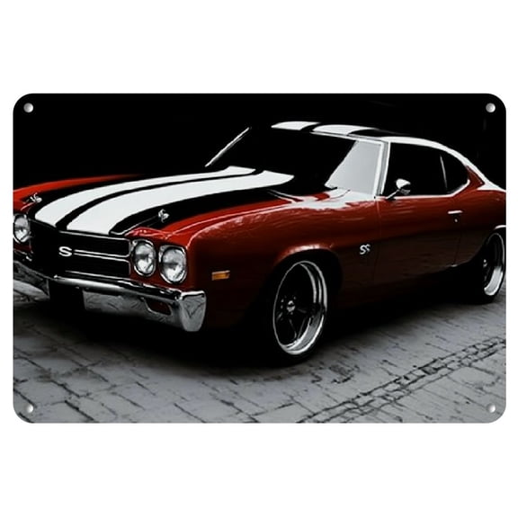 1pc Vintage Red Muscle Car Metal Tin Sign, 12x8 Inches Classic Automobile Wall Art, High-Definition Printed Garage and Bar Decor, Durable Aluminum Painting, English Text