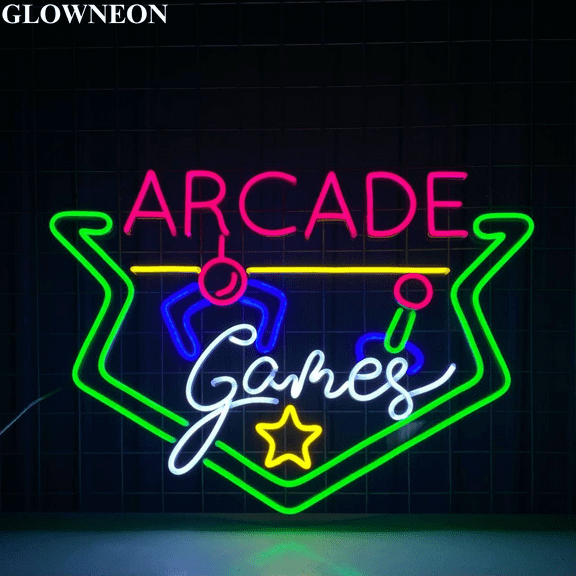 Glownneon Light Up Gaming Bar With Arcade Game Neon Light, Gamer Gift
